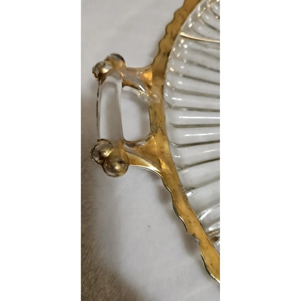 Jeannette Glass Co National Clear Gold Trim Relish Platter 3 Piece MCM
